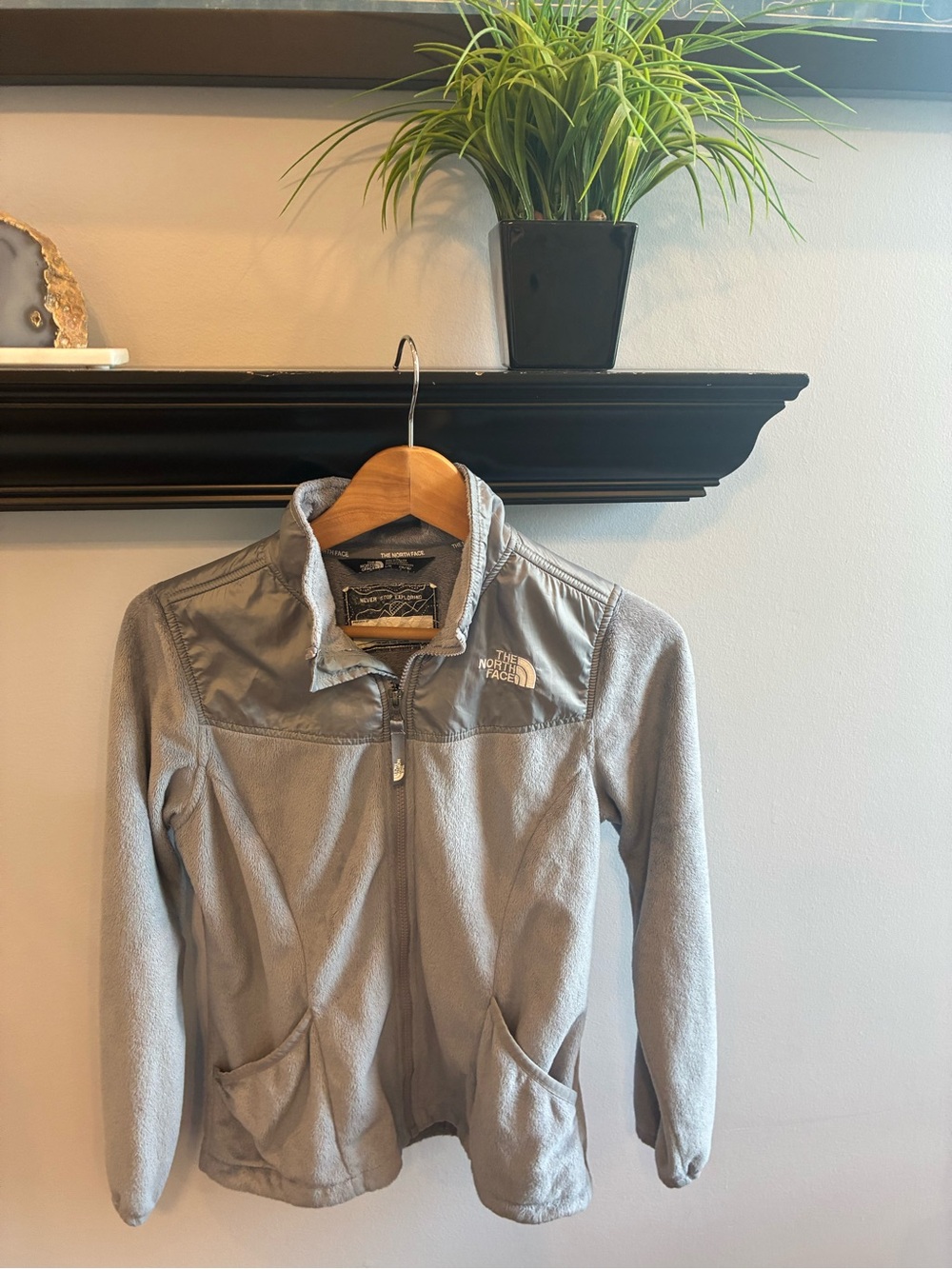 The North Face Light Gray Hooded Fleece-Lined Jacket